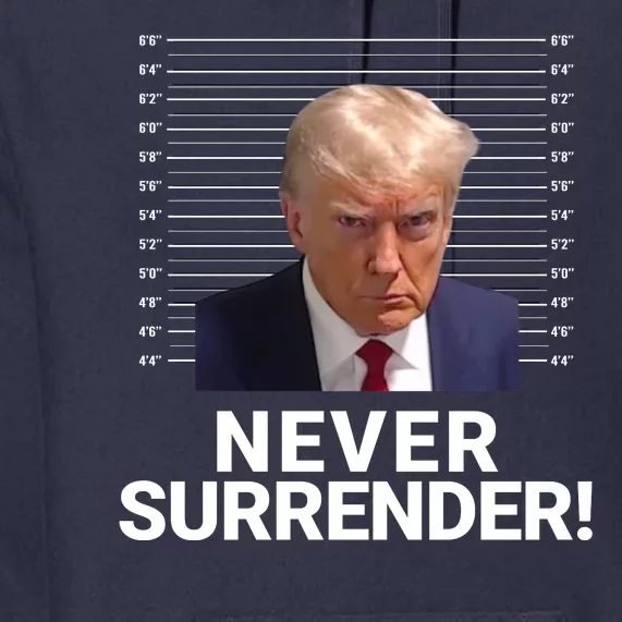 Trump Never Surrender Mugshot Georgia Booking Trump Mugshot Trump Arrested Premium Hoodie