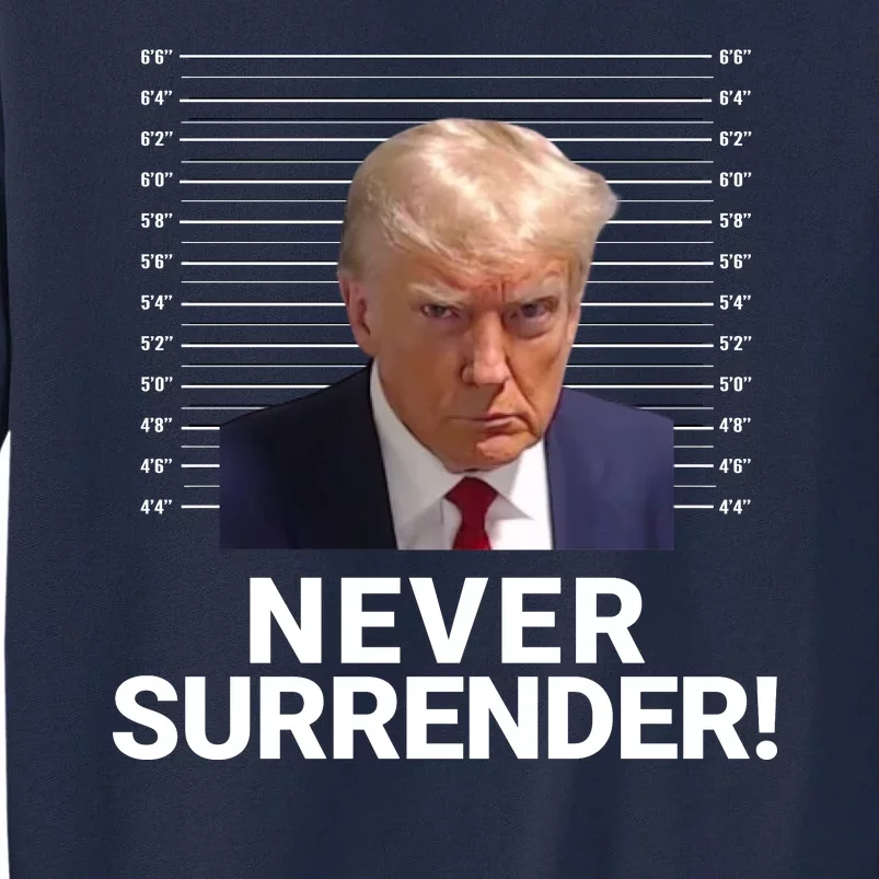 Trump Never Surrender Mugshot Georgia Booking Trump Mugshot Trump Arrested Tall Sweatshirt