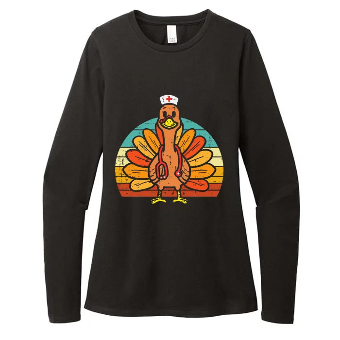 Turkey Nurse Stethoscope Thanksgiving Fall Scrub Top Womens CVC Long Sleeve Shirt