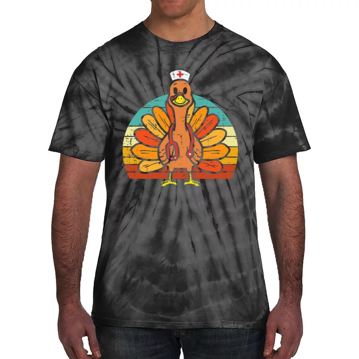 Turkey Nurse Stethoscope Thanksgiving Fall Scrub Top Tie-Dye T-Shirt