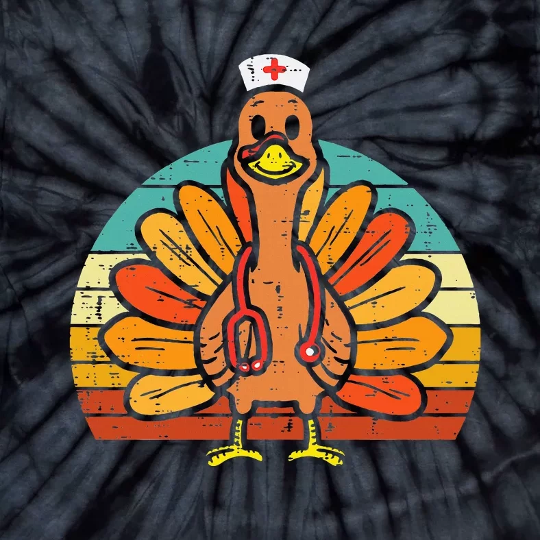 Turkey Nurse Stethoscope Thanksgiving Fall Scrub Top Tie-Dye T-Shirt