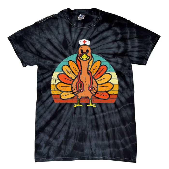 Turkey Nurse Stethoscope Thanksgiving Fall Scrub Top Tie-Dye T-Shirt