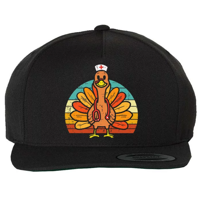 Turkey Nurse Stethoscope Thanksgiving Fall Scrub Top Wool Snapback Cap