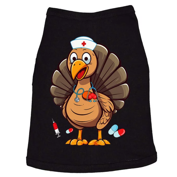 Turkey Nurse Stethoscope Thanksgiving Fall Scrub Top Doggie Tank