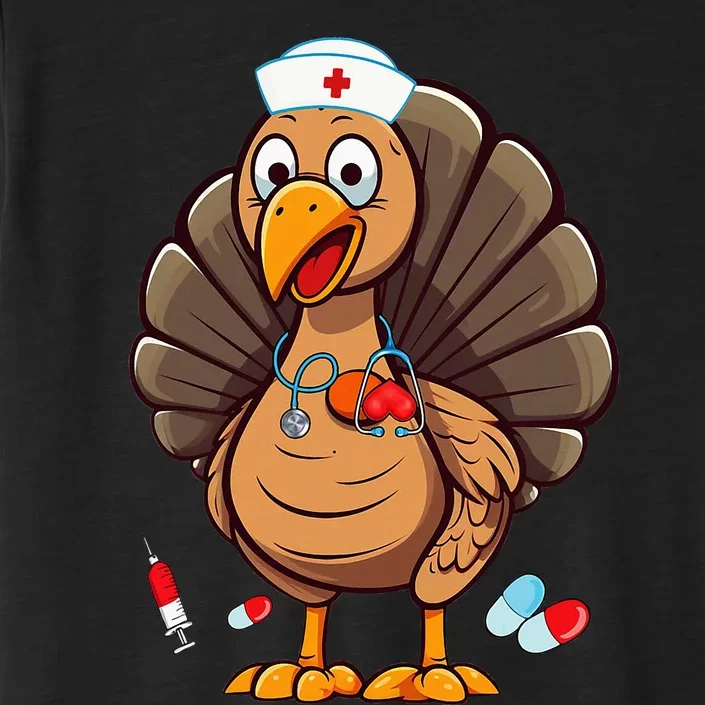 Turkey Nurse Stethoscope Thanksgiving Fall Scrub Top ChromaSoft Performance T-Shirt