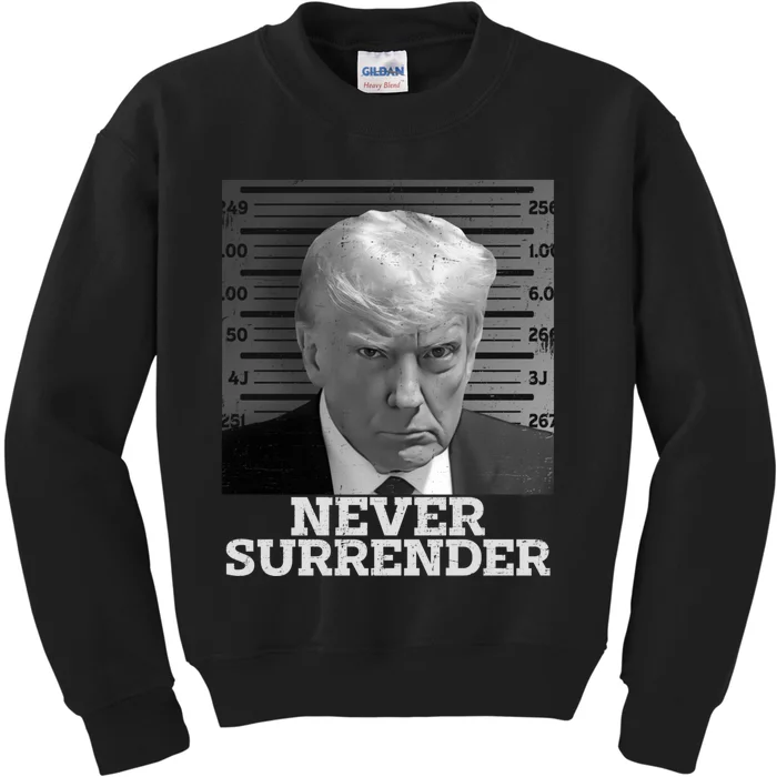 Trump Never Surrender Donald Trump Mugshot Trump 2024 Kids Sweatshirt