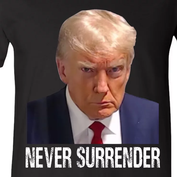 Trump Never Surrender Mug Shot Free Trump V-Neck T-Shirt