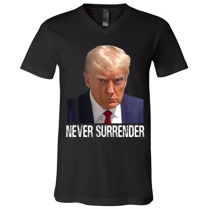 Trump Never Surrender Mug Shot Free Trump V-Neck T-Shirt