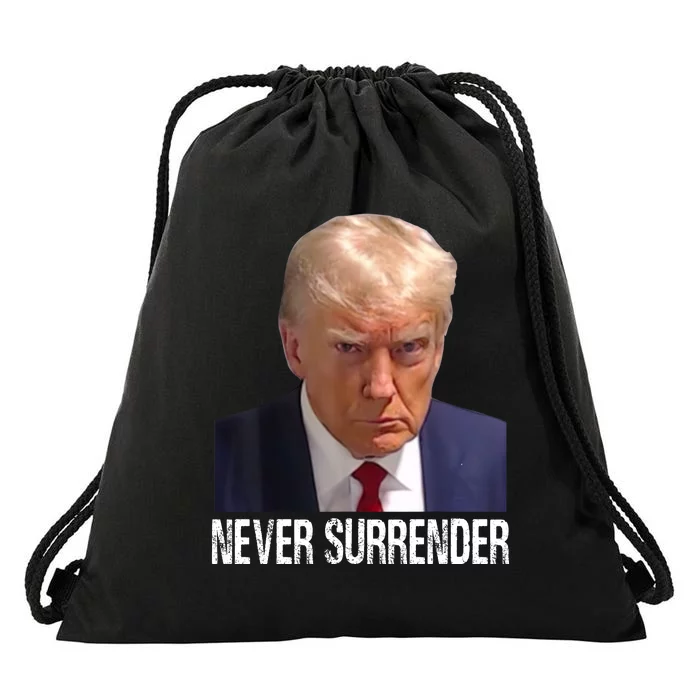 Trump Never Surrender Mug Shot Free Trump Drawstring Bag