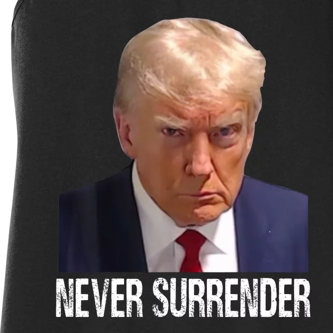 Trump Never Surrender Mug Shot Free Trump Women's Racerback Tank