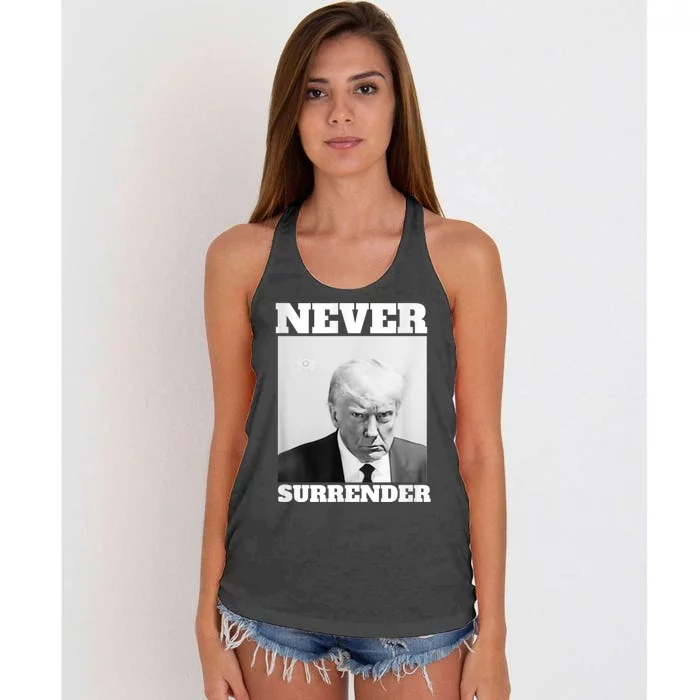 Trump Never Surrender Donald Trump Mugshot 2024 Women's Knotted Racerback Tank