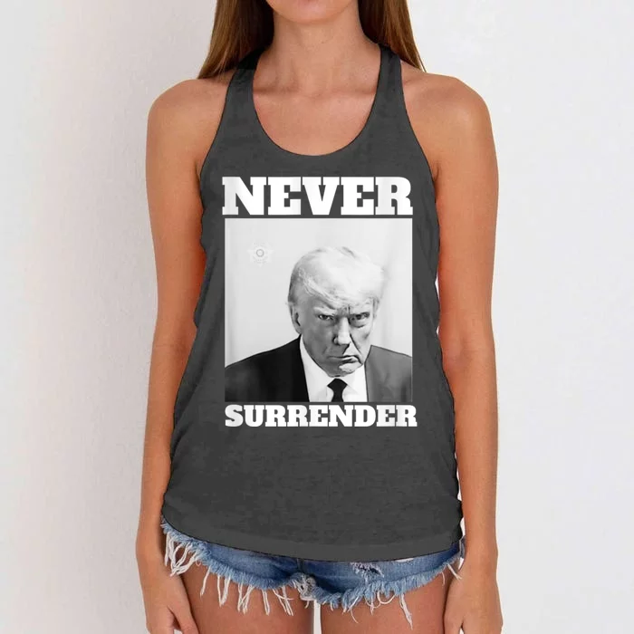 Trump Never Surrender Donald Trump Mugshot 2024 Women's Knotted Racerback Tank