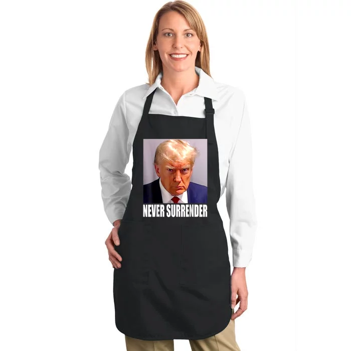 Trump Never Surrender Donald Trump Mugshot 2024 Full-Length Apron With Pocket