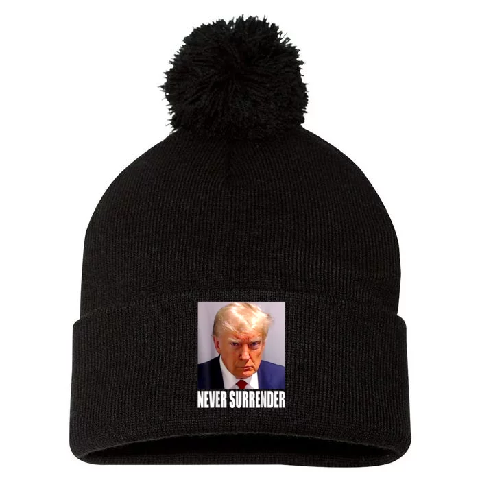 Trump Never Surrender Donald Trump Mugshot 2024 Pom Pom 12in Knit Beanie