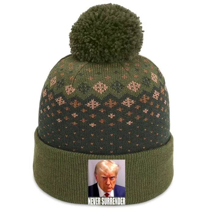 Trump Never Surrender Donald Trump Mugshot 2024 The Baniff Cuffed Pom Beanie