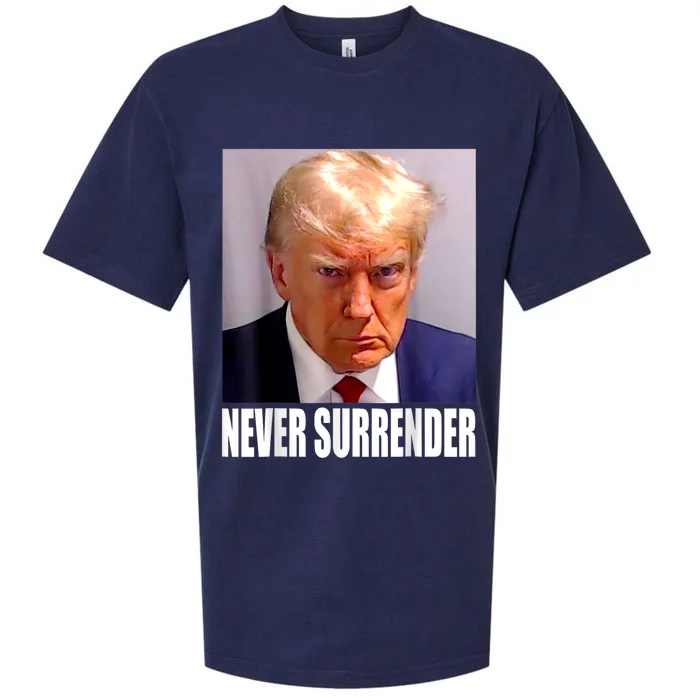 Trump Never Surrender Donald Trump Mugshot 2024 Sueded Cloud Jersey T-Shirt