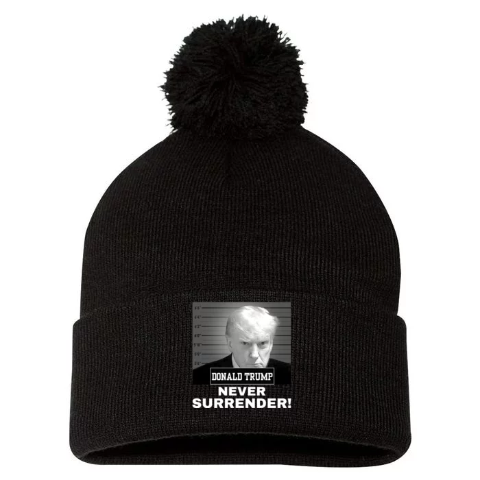 Trump Never Surrender 2024 Mugshot Pom Pom 12in Knit Beanie