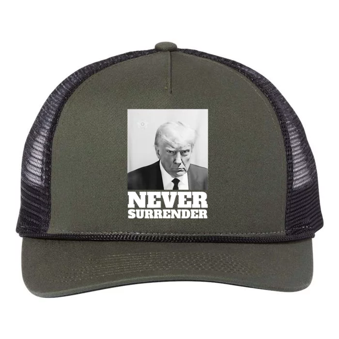 Trump Never Surrender Mug Shot Retro Rope Trucker Hat Cap