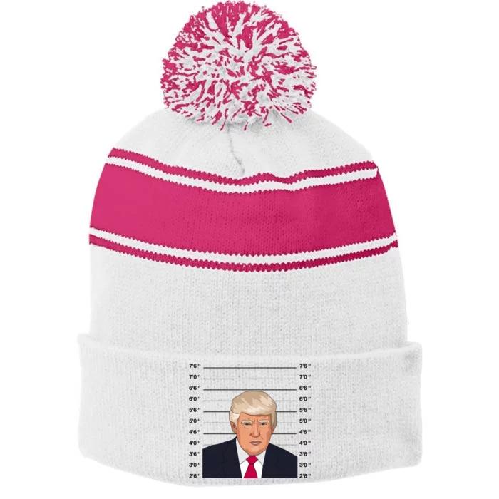 Trump Never Surrender Donald Trump Mugshot 2024 Stripe Pom Pom Beanie