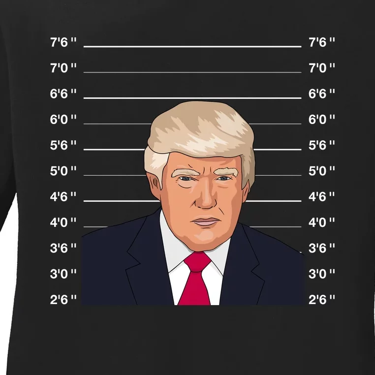 Trump Never Surrender Donald Trump Mugshot 2024 Ladies Long Sleeve Shirt