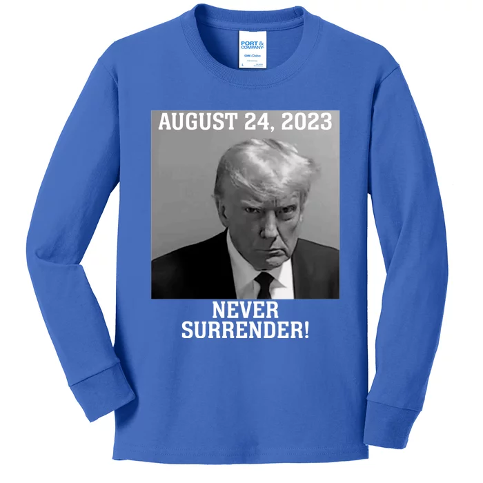 Trump Never Surrender Donald Trump Mugshot Trump 2024 Kids Long Sleeve Shirt