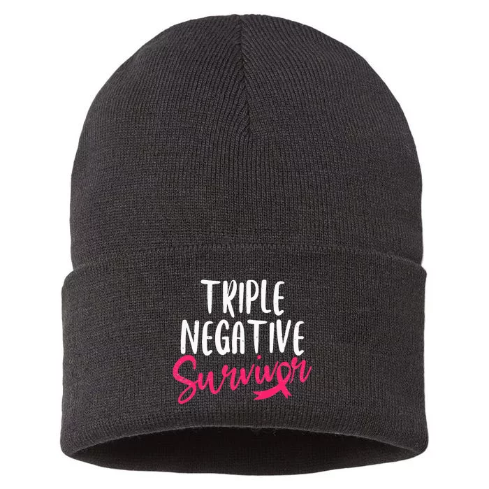 Triple Negative Survivor Pink Ribbon Breast Cancer Awareness Sustainable Knit Beanie