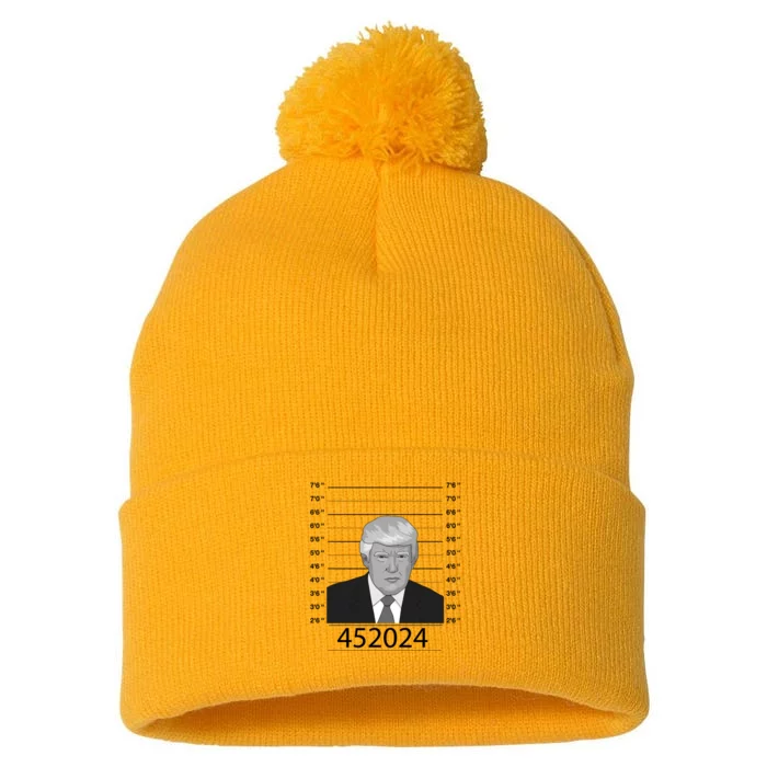 Trump Never Surrender Donald Trump Mugshot 452024 Pom Pom 12in Knit Beanie