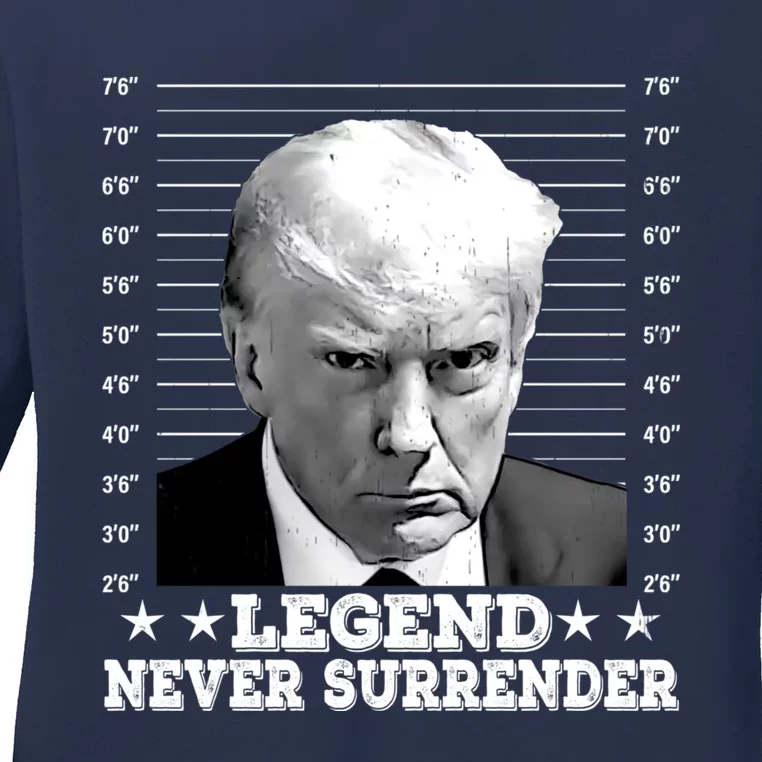 Trump Never Surrender Donald Trump Mugshot Trump 2024 Ladies Long Sleeve Shirt