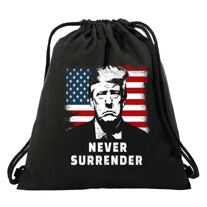 Trump Never Surrender Drawstring Bag