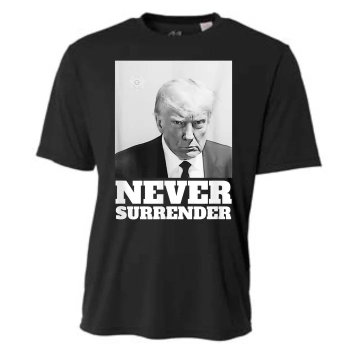 Trump Never Surrender Mug Shot Cooling Performance Crew T-Shirt