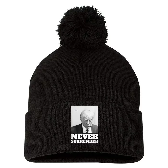 Trump Never Surrender Mug Shot Pom Pom 12in Knit Beanie