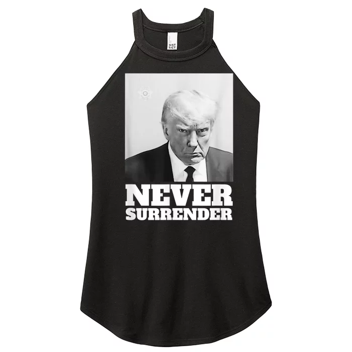 Trump Never Surrender Mug Shot Women’s Perfect Tri Rocker Tank