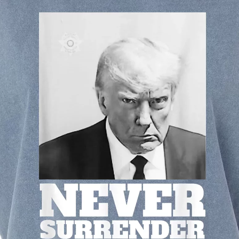 Trump Never Surrender Mug Shot Garment-Dyed Women's Muscle Tee