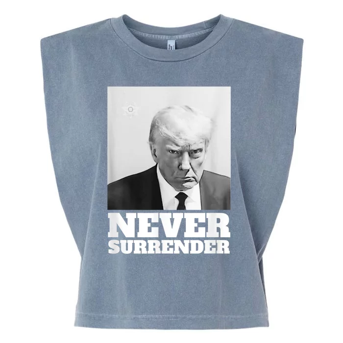 Trump Never Surrender Mug Shot Garment-Dyed Women's Muscle Tee