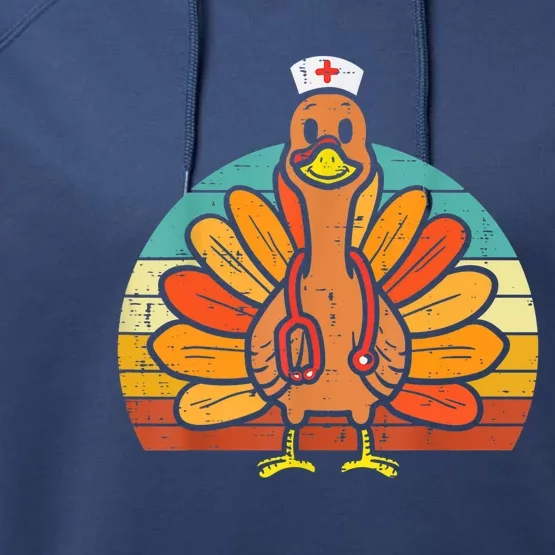 Turkey Nurse Stethoscope Thanksgiving Nurses Rn Icu Er Gift Performance Fleece Hoodie