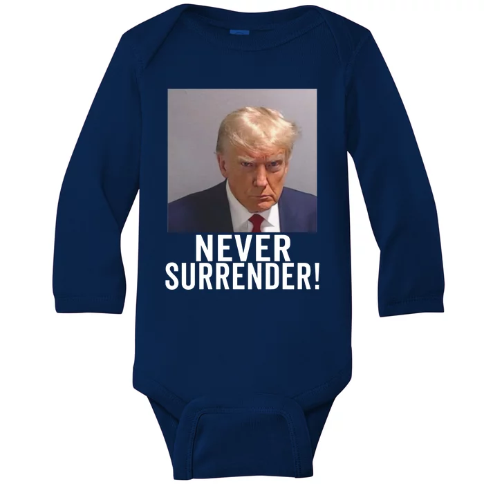 Trump Never Surrender Baby Long Sleeve Bodysuit