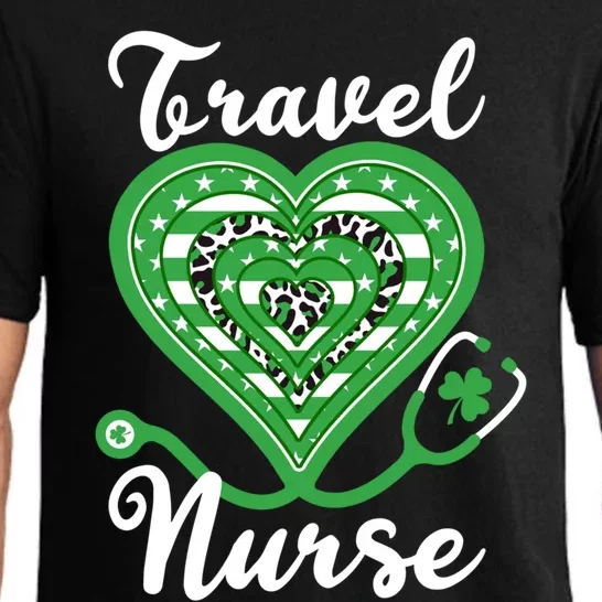 Travel Nurse Stethoscope Heart Us Flag Shamrock Leopard Cute Gift Pajama Set