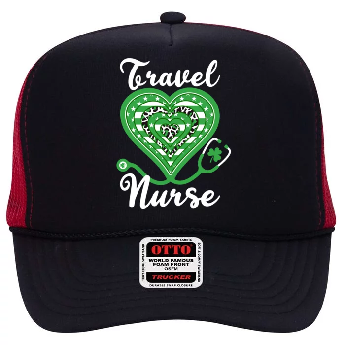 Travel Nurse Stethoscope Heart Us Flag Shamrock Leopard Cute Gift High Crown Mesh Trucker Hat