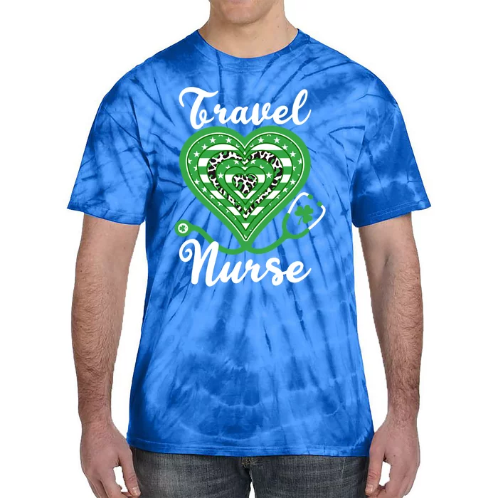 Travel Nurse Stethoscope Heart Us Flag Shamrock Leopard Cute Gift Tie-Dye T-Shirt