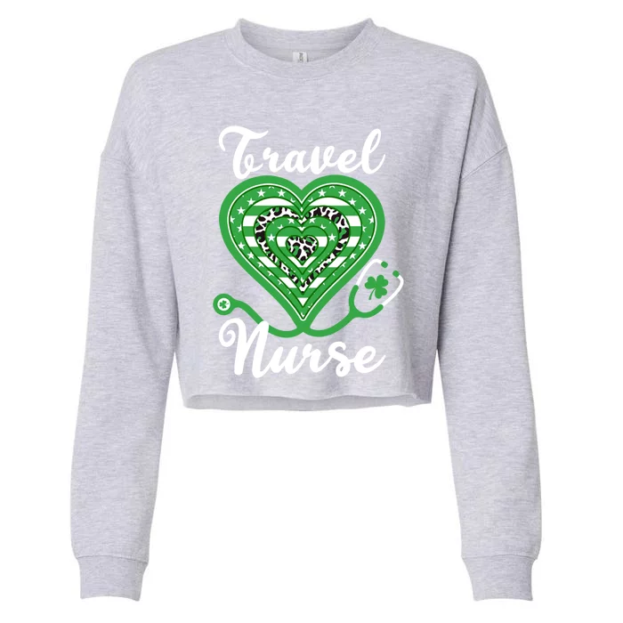 Travel Nurse Stethoscope Heart Us Flag Shamrock Leopard Cute Gift Cropped Pullover Crew