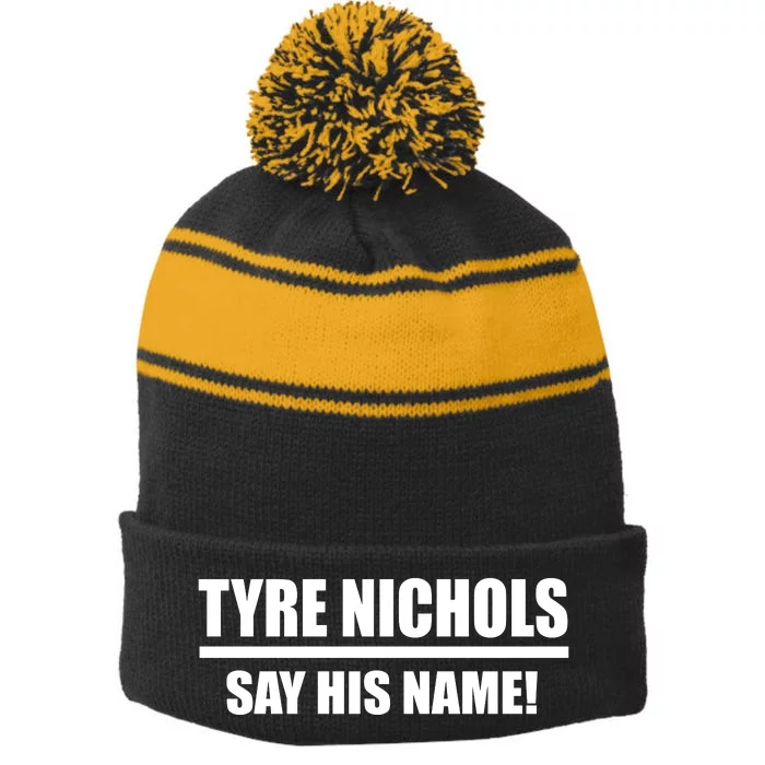 Tyre Nichols Say His Name! Stripe Pom Pom Beanie