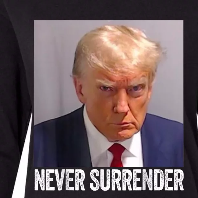 TRUMP NEVER SURRENDER Trump Mug Shot Womens Cotton Relaxed Long Sleeve T-Shirt