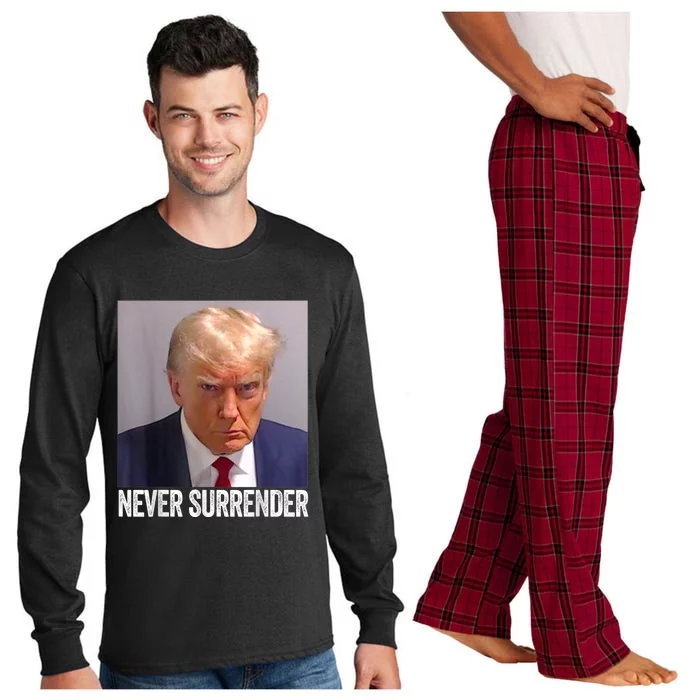 TRUMP NEVER SURRENDER Trump Mug Shot Long Sleeve Pajama Set