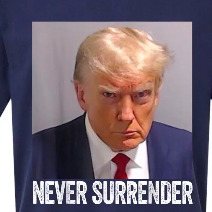 TRUMP NEVER SURRENDER Trump Mug Shot Sueded Cloud Jersey T-Shirt