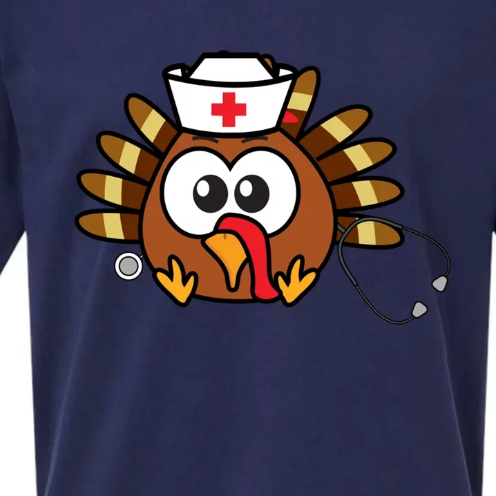 Thanksgiving Nurse Turkey Gift Cool Funny Feast Day Gift Sueded Cloud Jersey T-Shirt