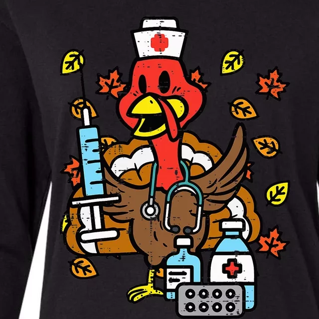 Turkey Nurse Thanksgiving Fall Scrub Nursing Rn Icu Er Nicu Womens Cotton Relaxed Long Sleeve T-Shirt