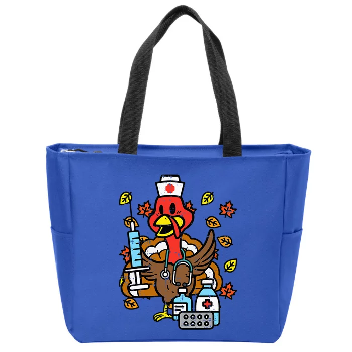 Turkey Nurse Thanksgiving Fall Scrub Nursing Rn Icu Er Nicu Zip Tote Bag