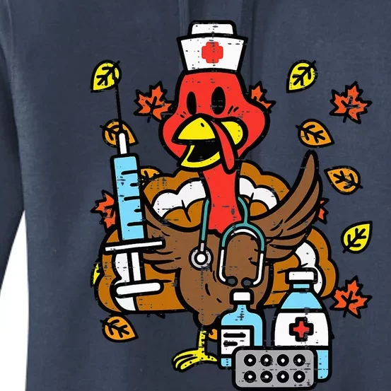 Turkey Nurse Thanksgiving Fall Scrub Nursing Rn Icu Er Nicu Women's Pullover Hoodie