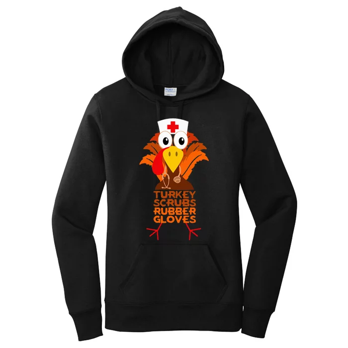 Thanksgiving Nurse Turkey Scrubs Rubber Gloves Women's Pullover Hoodie