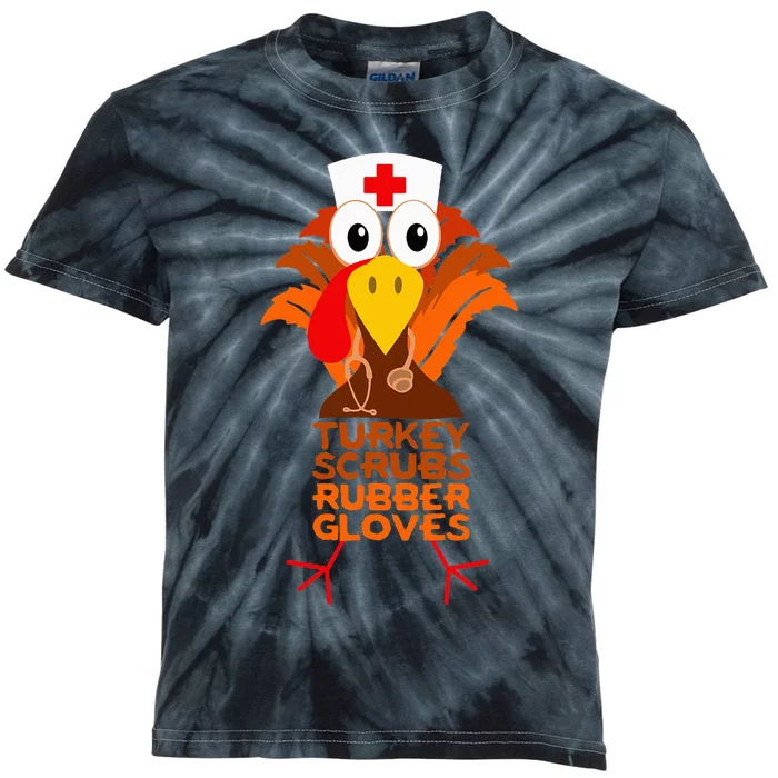 Thanksgiving Nurse Turkey Scrubs Rubber Gloves Kids Tie-Dye T-Shirt